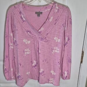 Style & Co. Pink Floral Blouse Petite Large